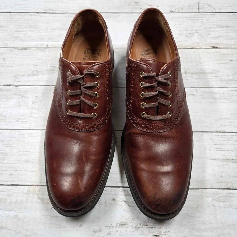 Johnston & Murphy Oxford Mens 10M Brown XC4 Waterproof Saddle Brogue‎ Leather